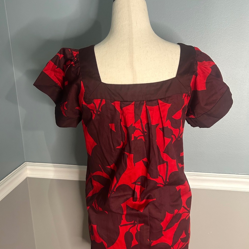 French‎ Connection Floral Print babydoll Dress Pockets Button Front Red Brown - Picture 8 of 8